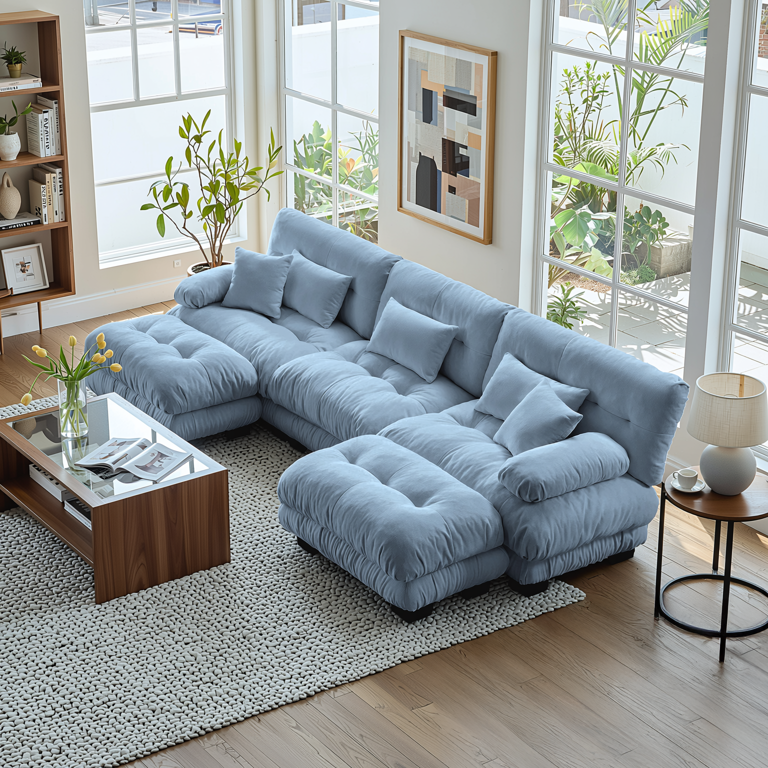 Monterey 134" Modular Chenille U-Shaped Cloud Sectional Sofa with 2 Ottomans