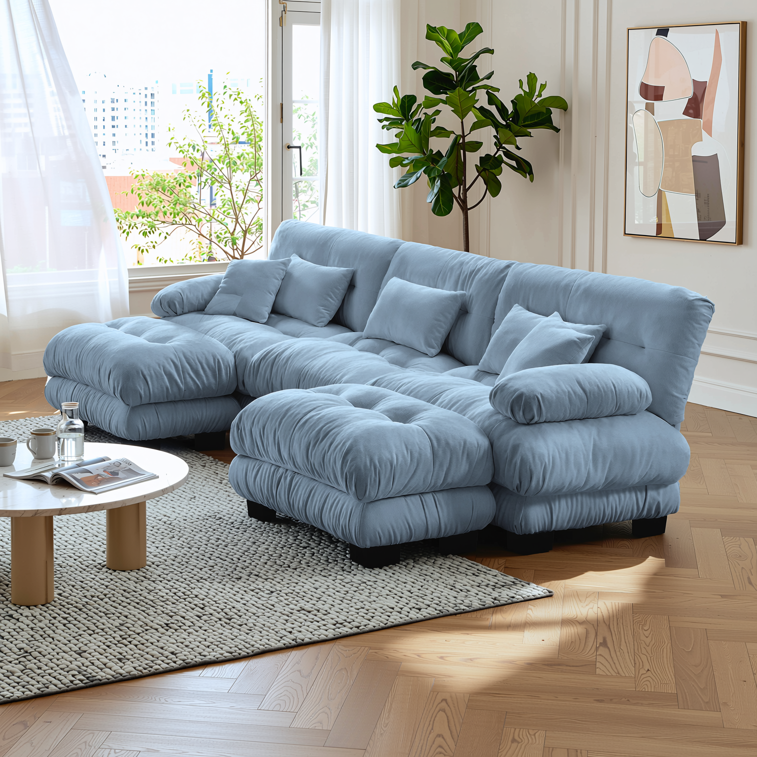 Monterey 134" Modular Chenille U-Shaped Cloud Sectional Sofa with 2 Ottomans