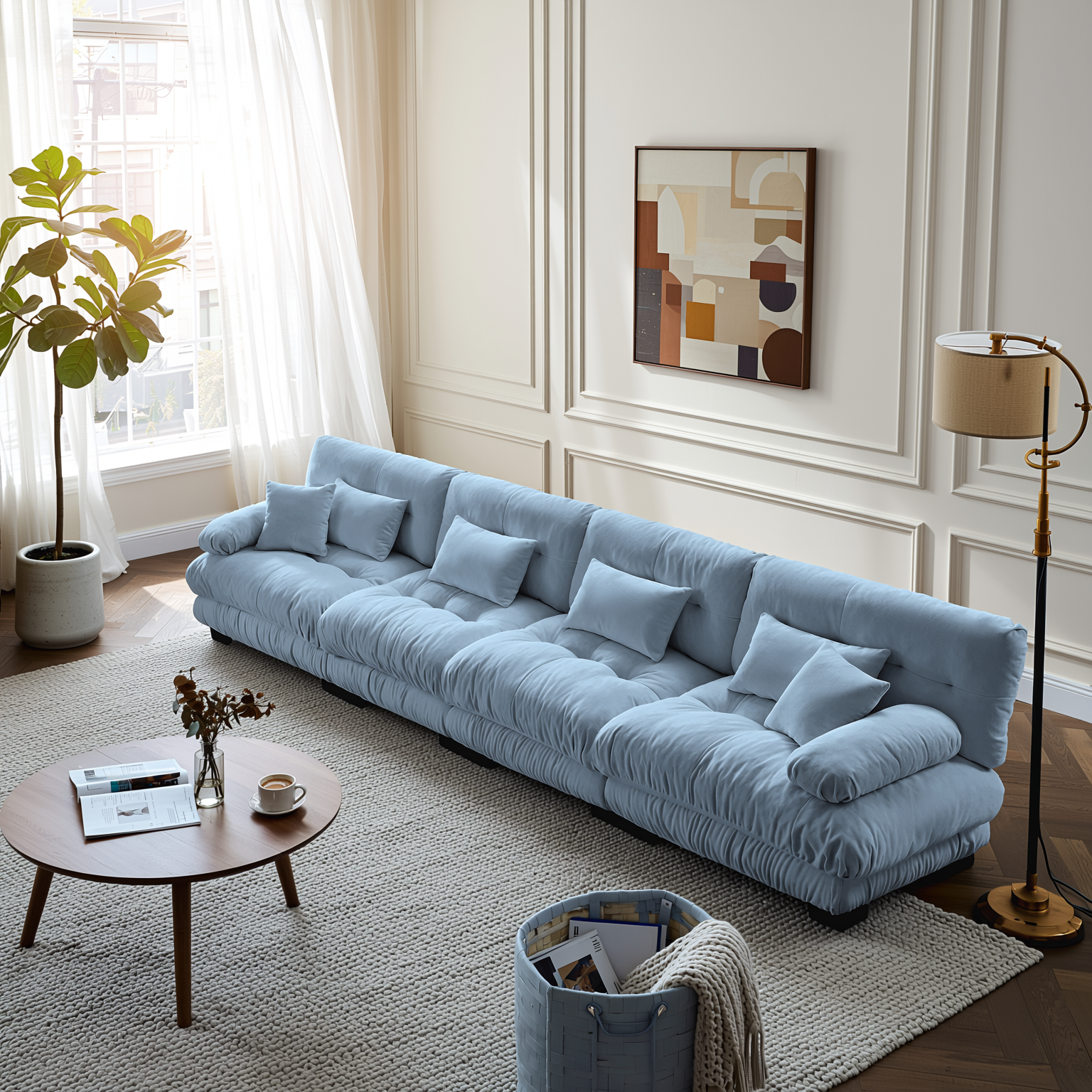 Monterey 173" Extra Large Modular Chenille Cloud Sectional Sofa with Bolstered Armrests