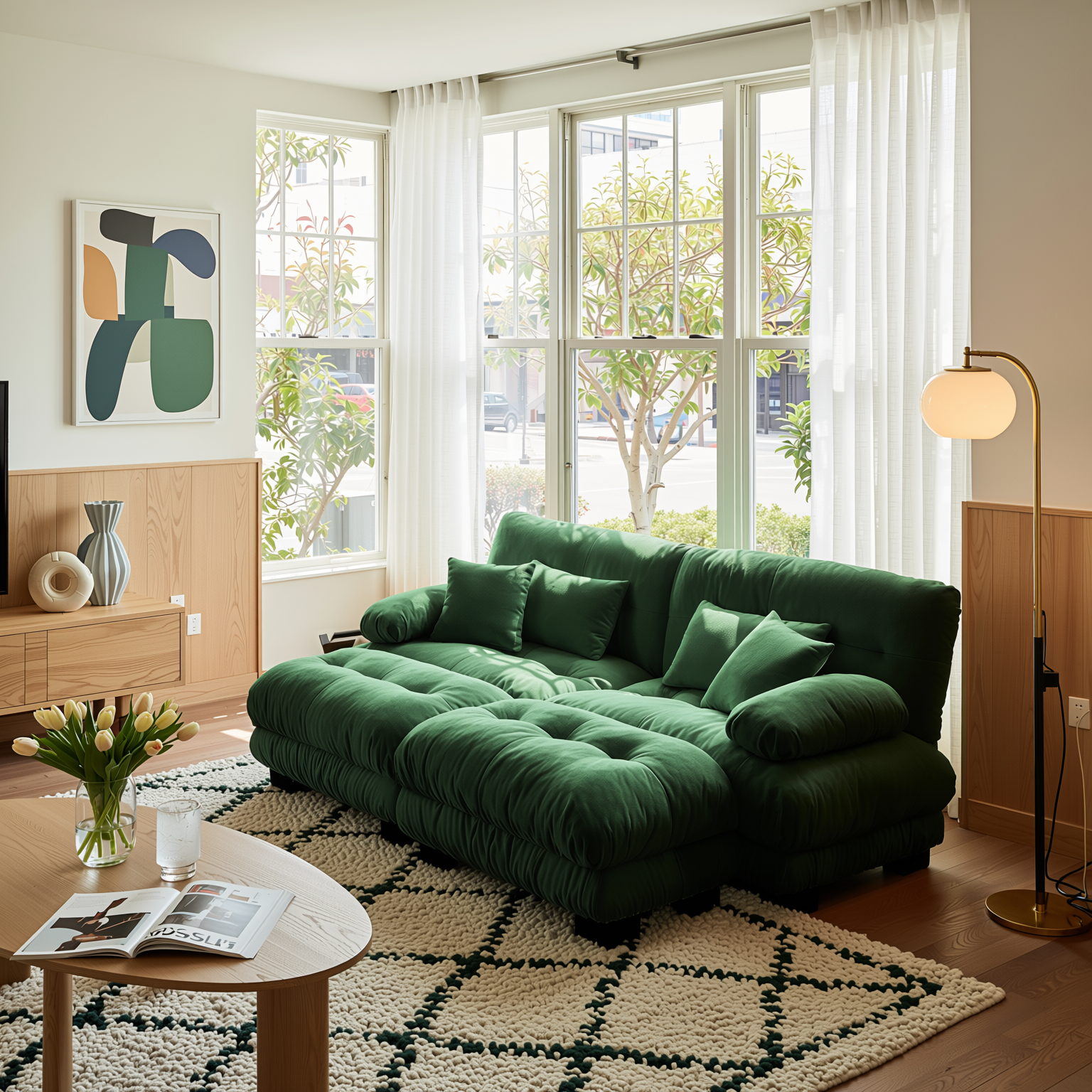 Monterey 94" Modular Chenille Cloud Sofa with 2 Ottomans and Bolstered Armrests