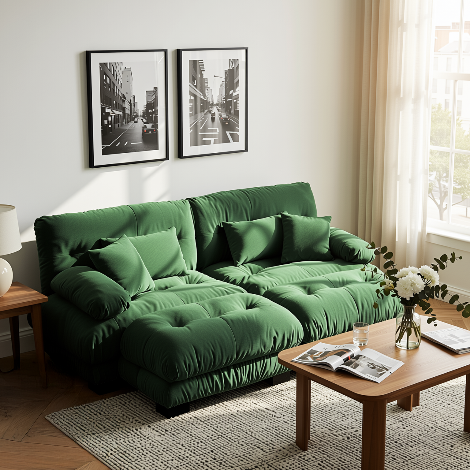 Monterey 94" Modular Chenille Cloud Sofa with 2 Ottomans and Bolstered Armrests