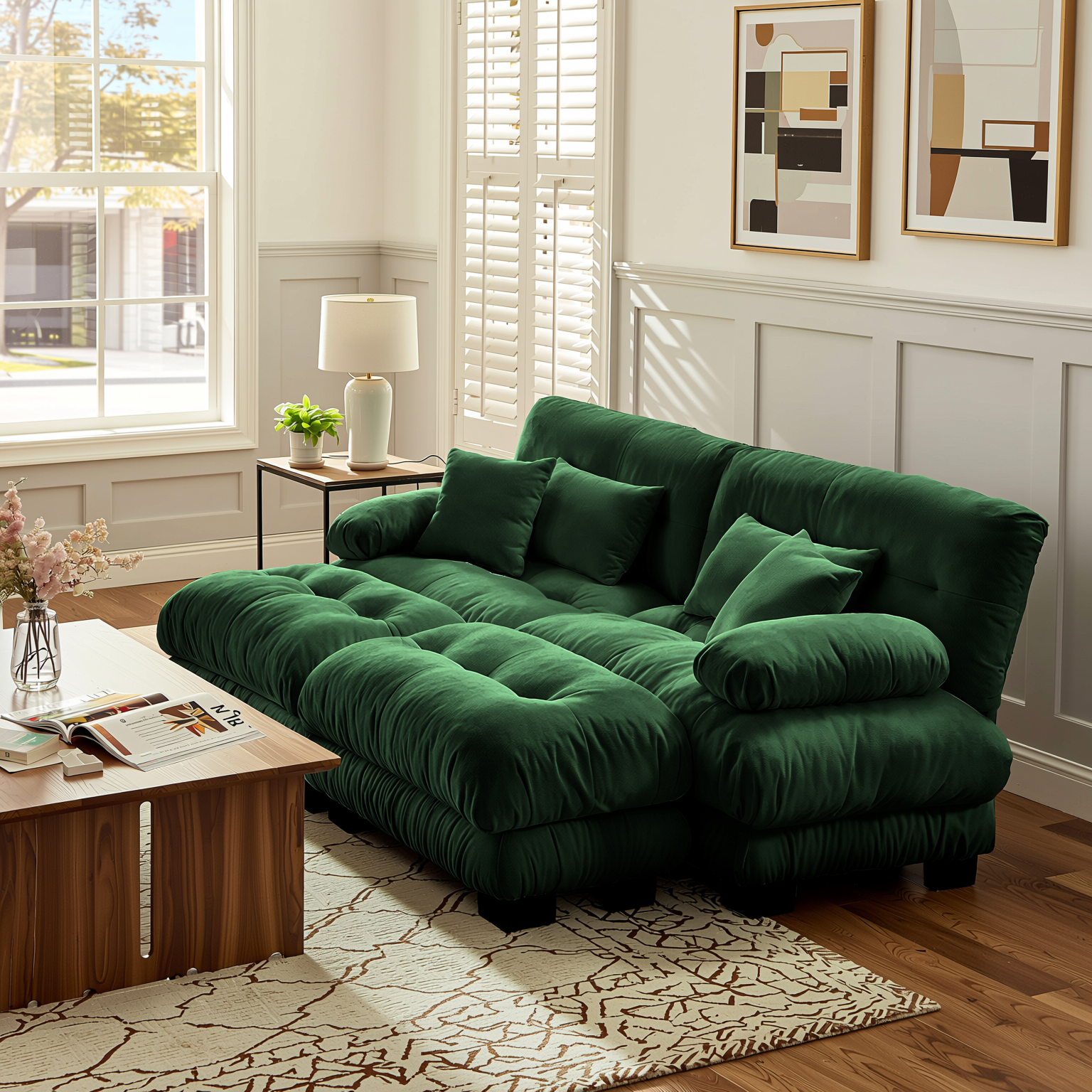 Monterey 94" Modular Chenille Cloud Sofa with 2 Ottomans and Bolstered Armrests