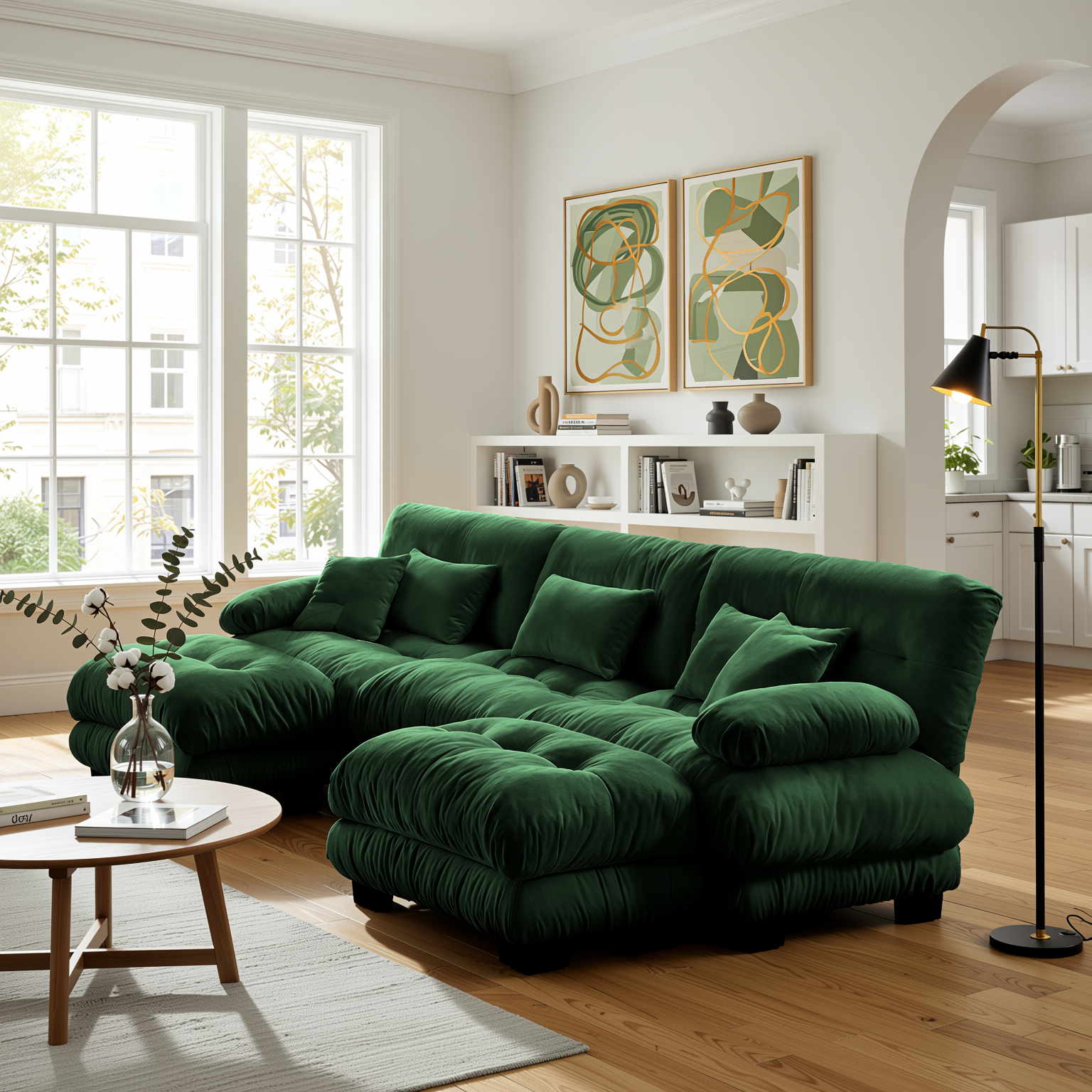 Monterey 134" Modular Chenille U-Shaped Cloud Sectional Sofa with 2 Ottomans