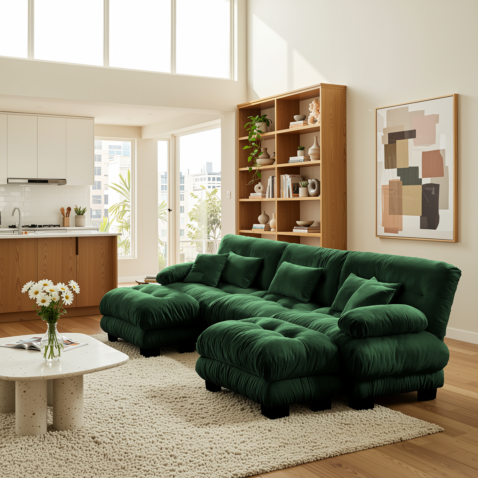 Monterey 134" Modular Chenille U-Shaped Cloud Sectional Sofa with 2 Ottomans