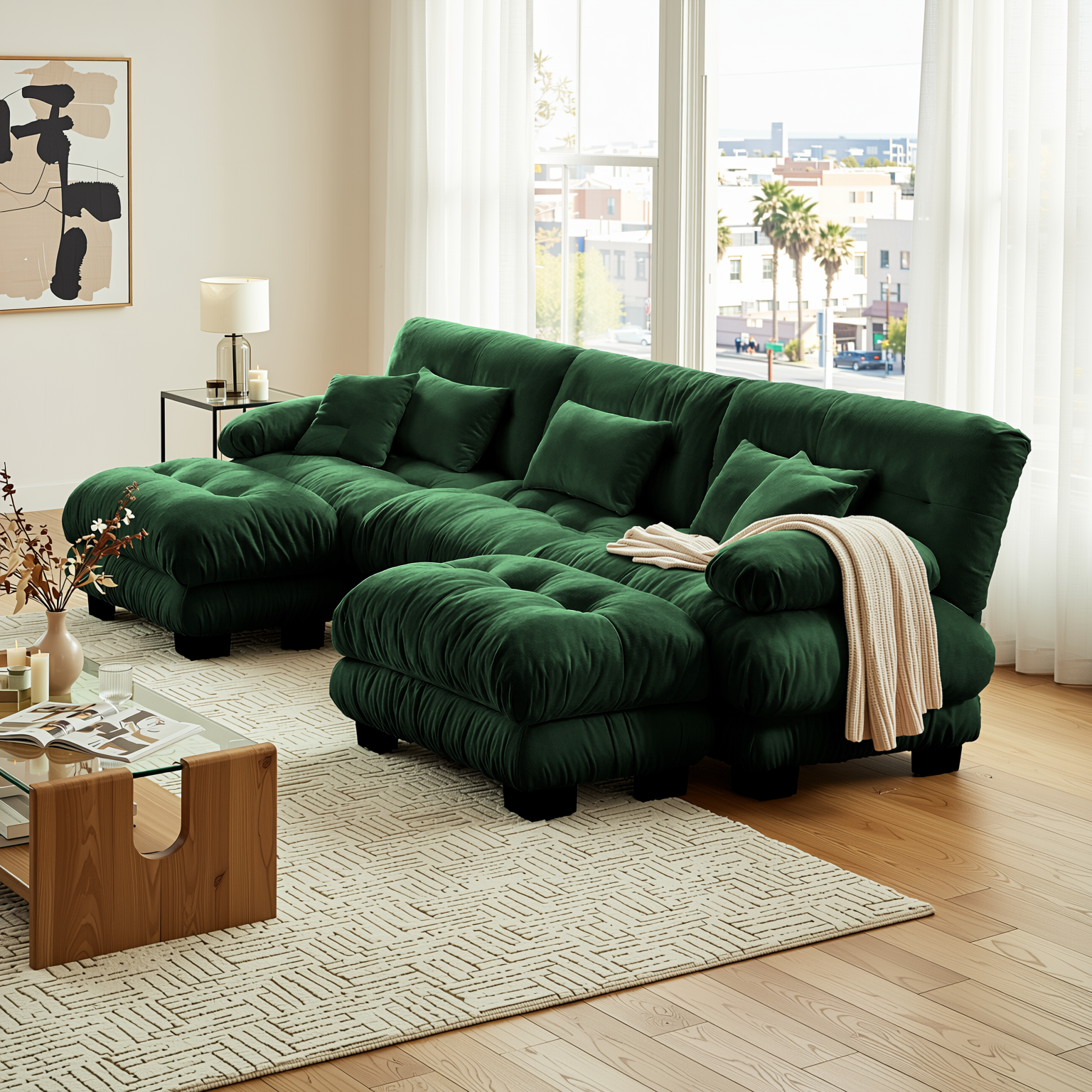 Monterey 134" Modular Chenille U-Shaped Cloud Sectional Sofa with 2 Ottomans