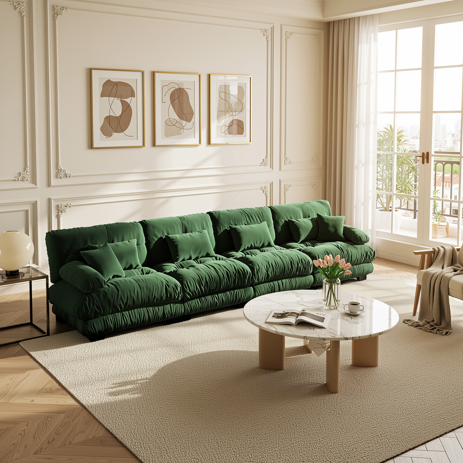 Monterey 173" Extra Large Modular Chenille Cloud Sectional Sofa with Bolstered Armrests