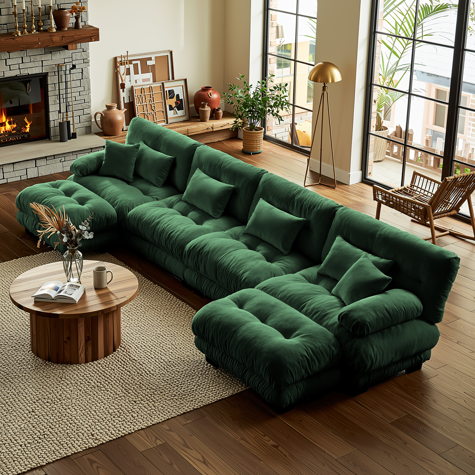 Monterey 173" Oversized Modular Chenille U-Shaped Cloud Sectional Sofa with 2 Ottomans
