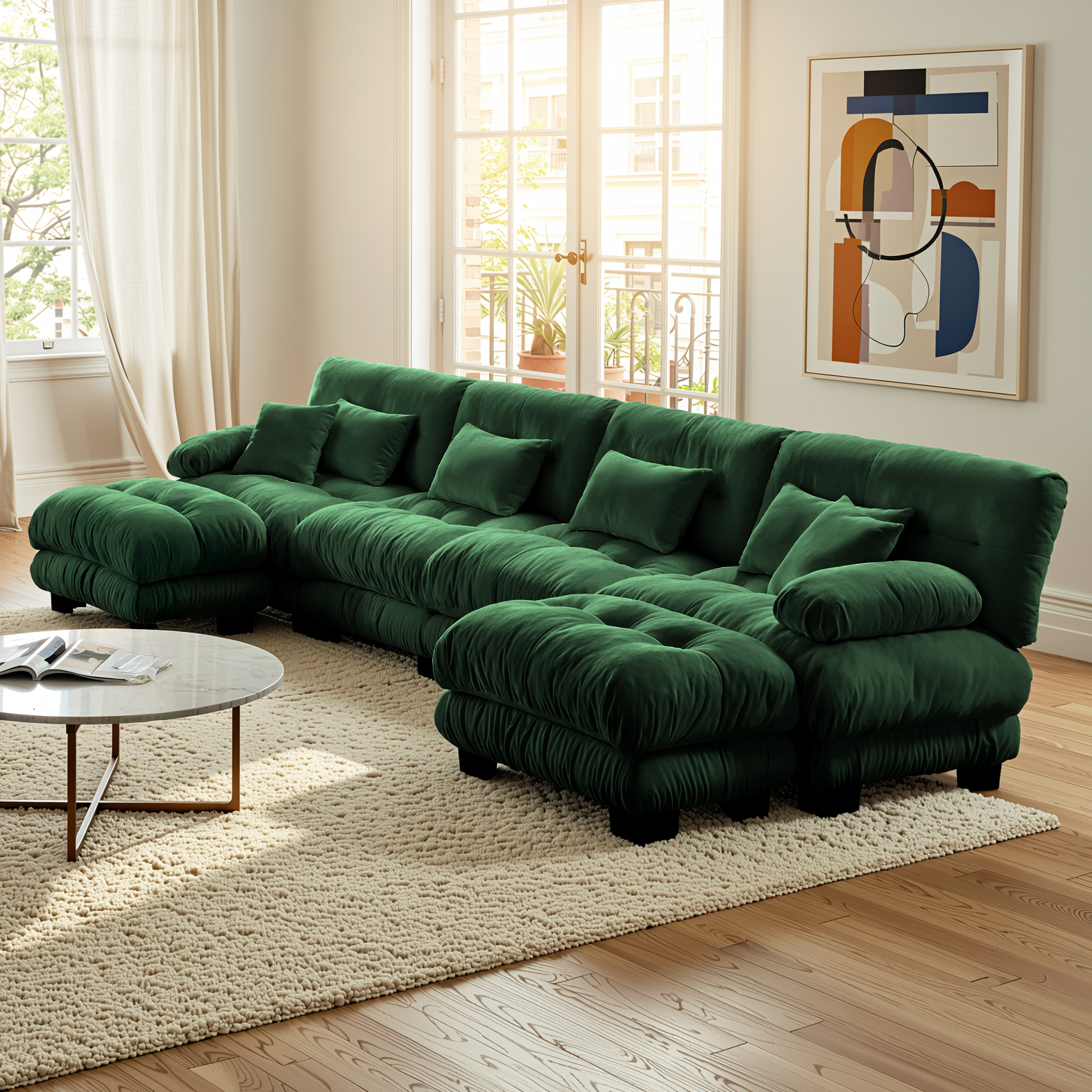 Monterey 173" Oversized Modular Chenille U-Shaped Cloud Sectional Sofa with 2 Ottomans