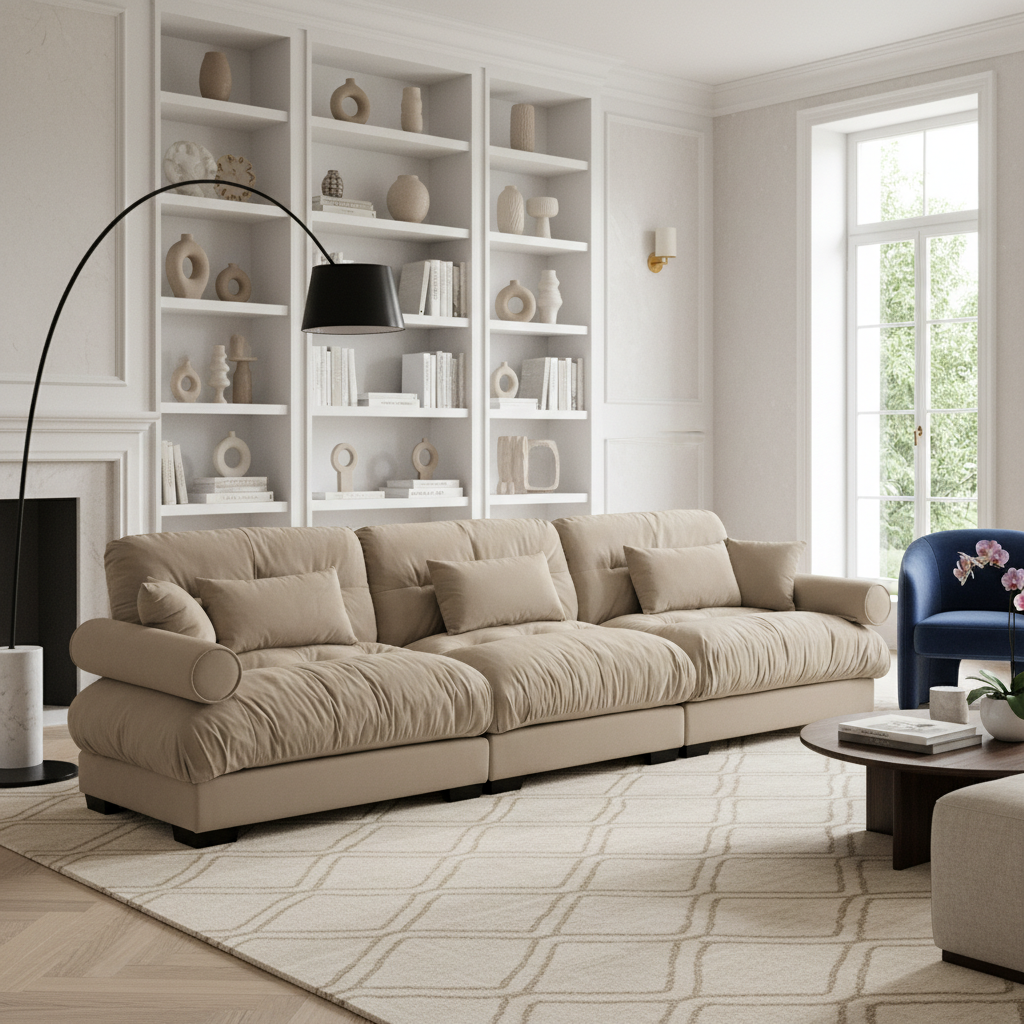 Napa 130" Modular Velvet Upholstered Oversized 3-Seater Sofa Couch