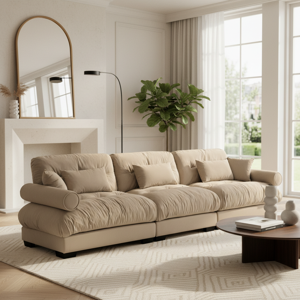 Napa 130" Modular Velvet Upholstered Oversized 3-Seater Sofa Couch