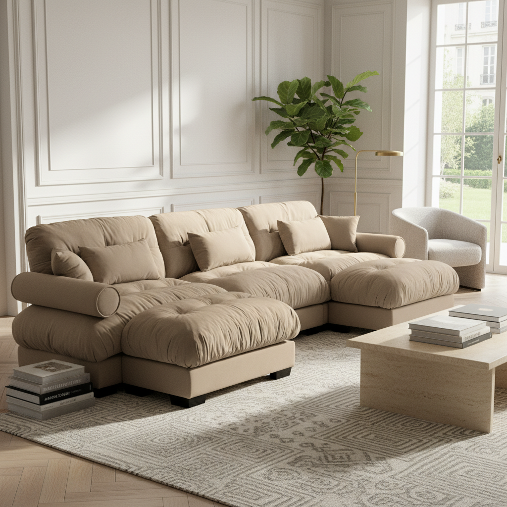 Napa 130" Modular Velvet Upholstered U-Shaped Sectional Sofa with Bolstered Armrests