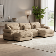 Napa 130" Modular Velvet Upholstered U-Shaped Sectional Sofa with Bolstered Armrests