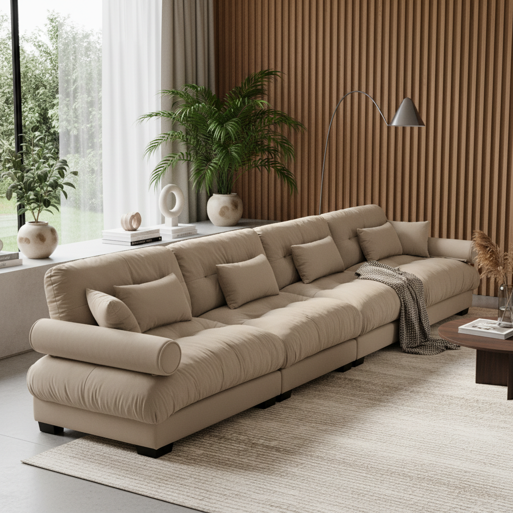 Napa 166” Modular Velvet Upholstered 4-Seater Sofa with Bolstered Armrests