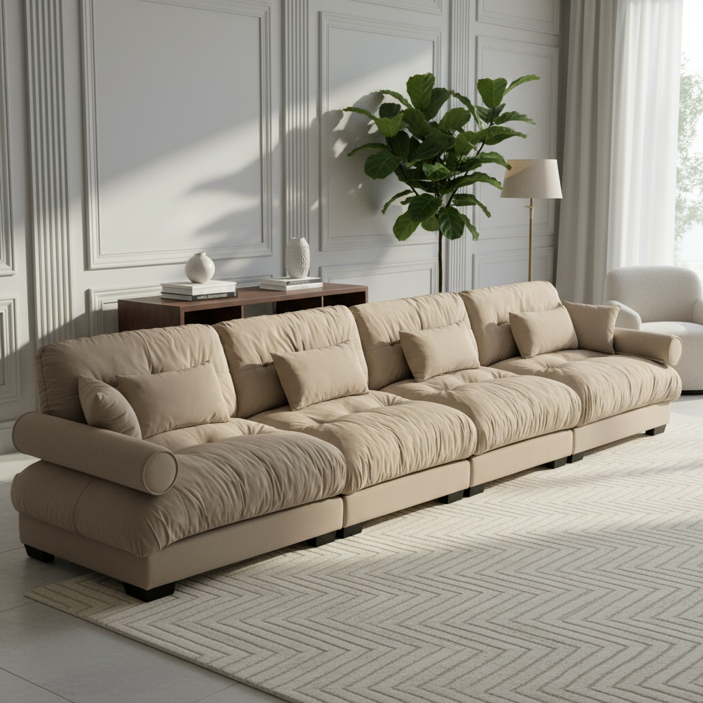 Napa 166” Modular Velvet Upholstered 4-Seater Sofa with Bolstered Armrests
