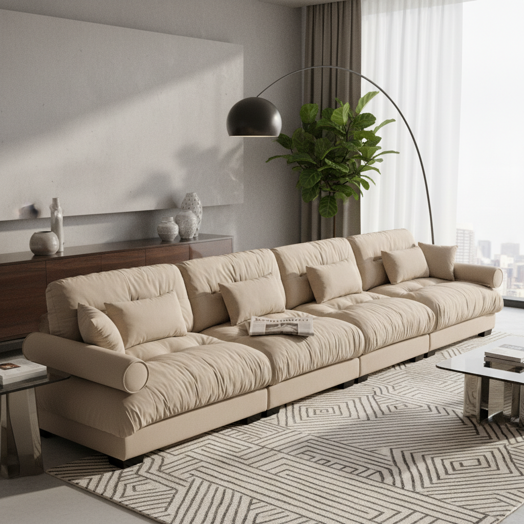 Napa 166” Modular Velvet Upholstered 4-Seater Sofa with Bolstered Armrests