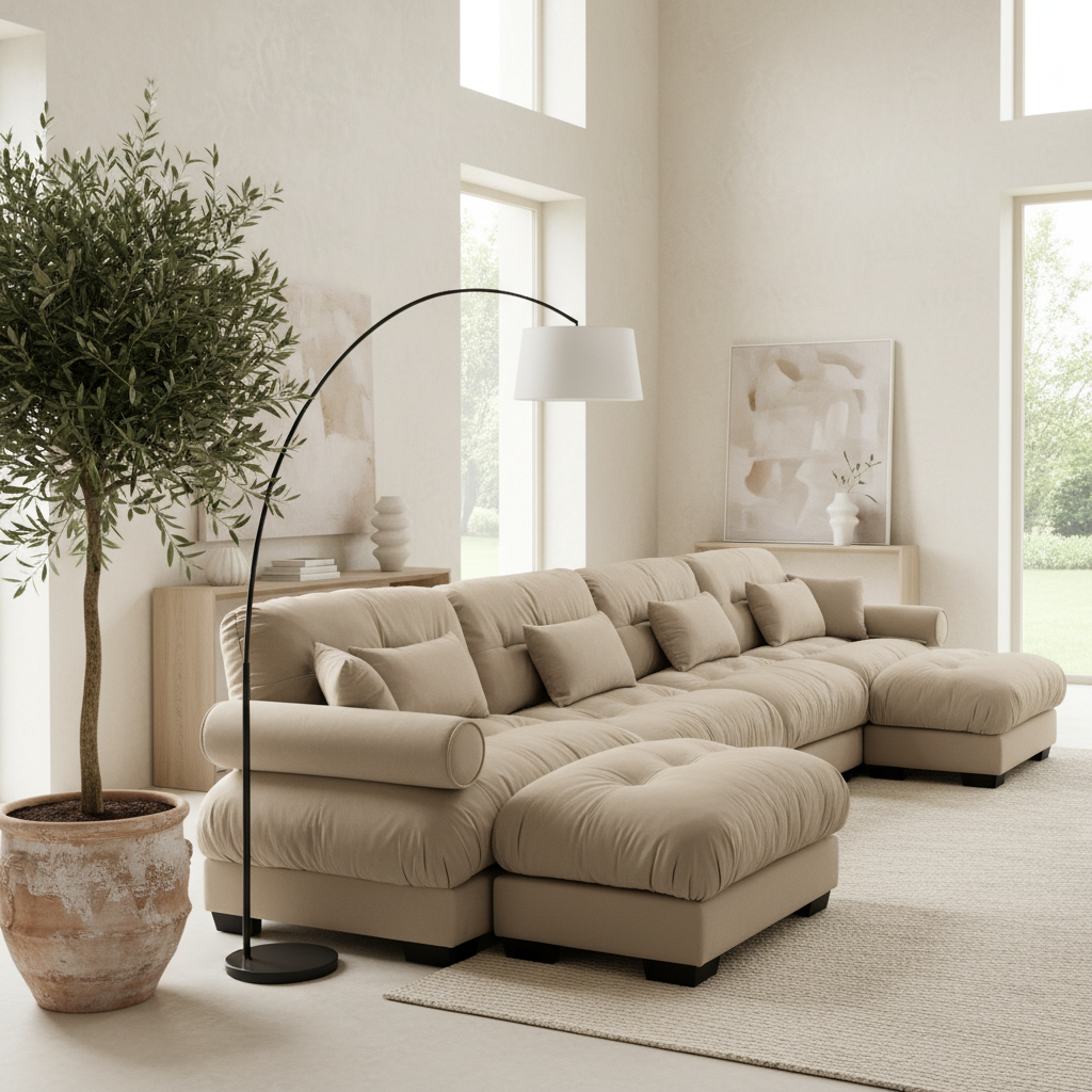 Napa 166" U-Shaped Modular Velvet Upholstered Sectional Sofa with 2 Movable Ottomans