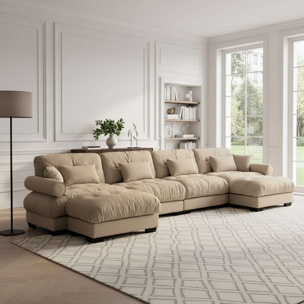 Napa 166" U-Shaped Modular Velvet Upholstered Sectional Sofa with 2 Movable Ottomans