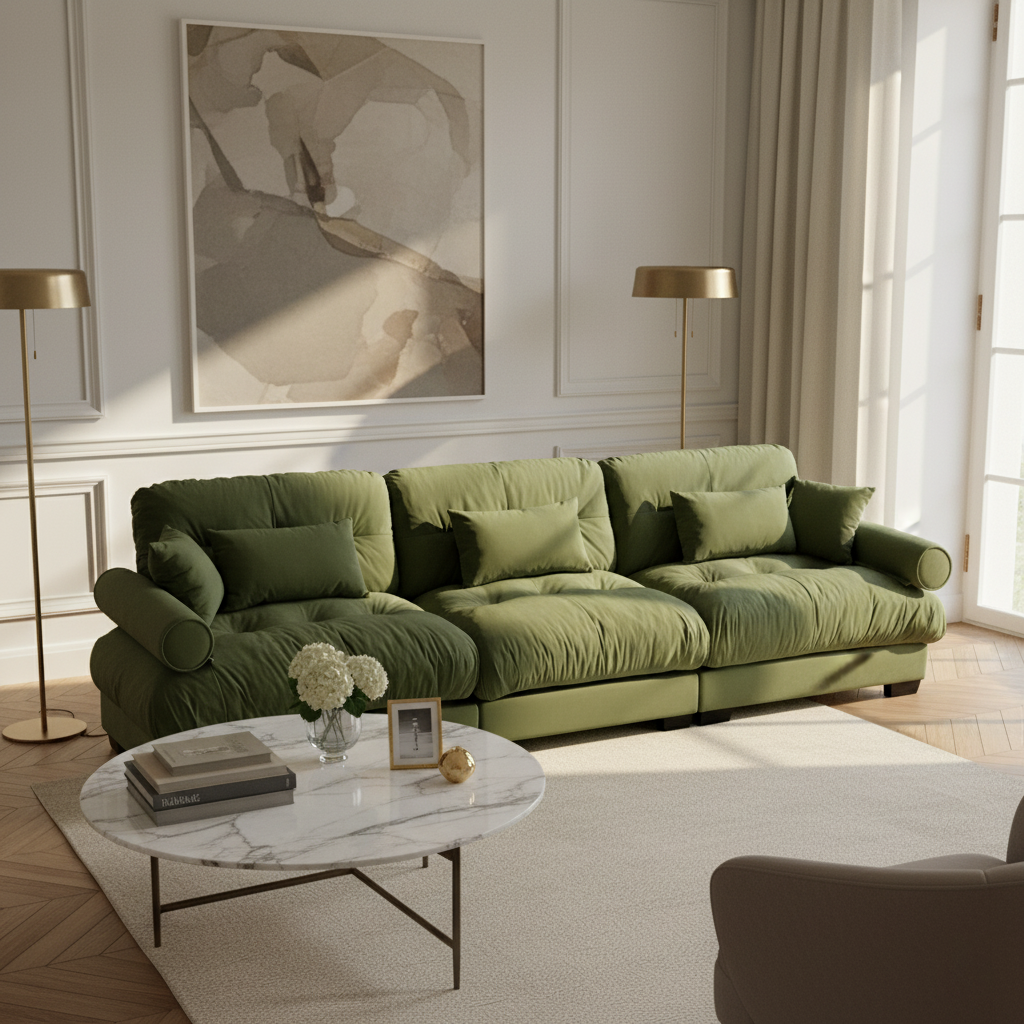 Napa 130" Modular Velvet Upholstered Oversized 3-Seater Sofa Couch