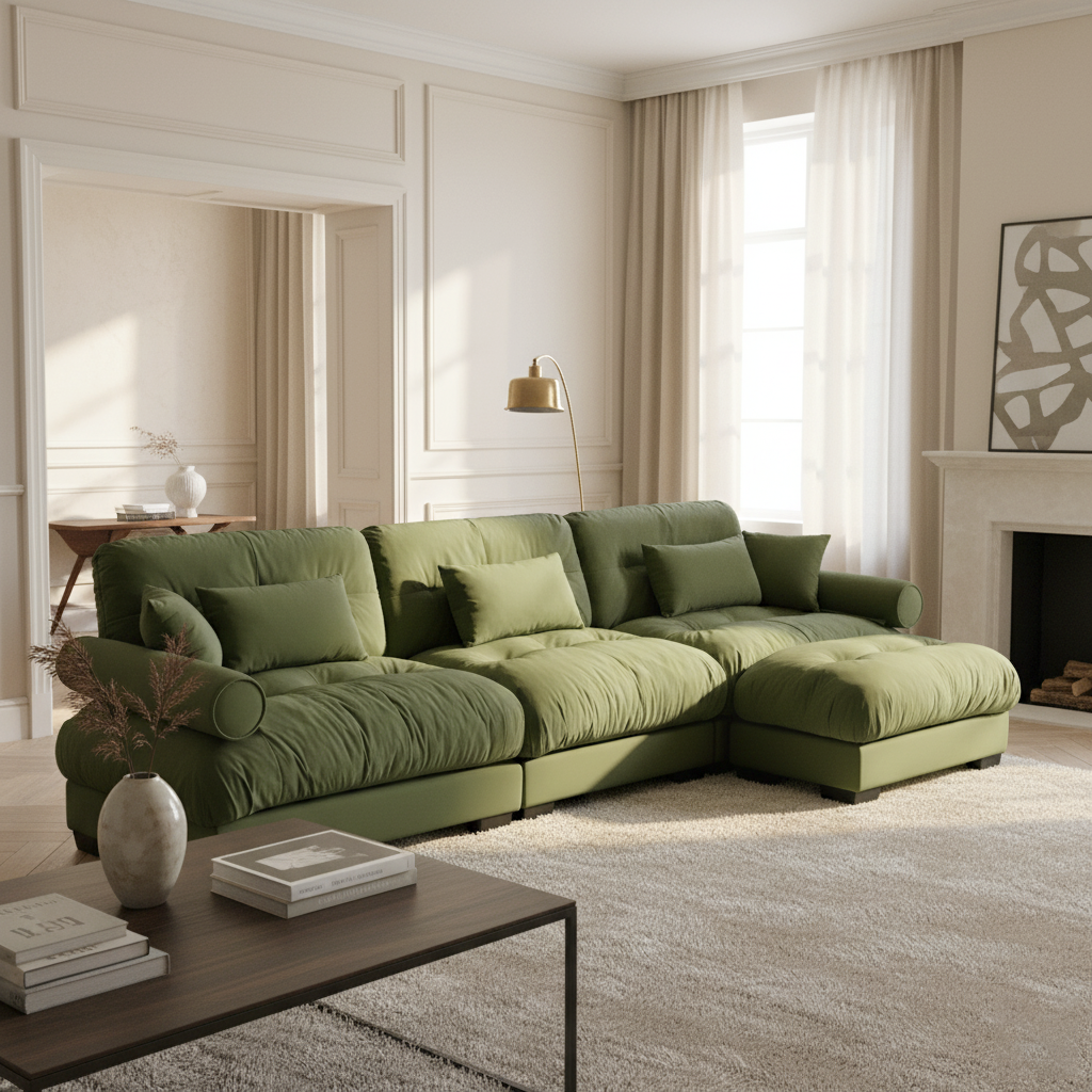 Napa 130” Modular Velvet Upholstered L-Shaped Sectional Sofa with Bolstered Armrests