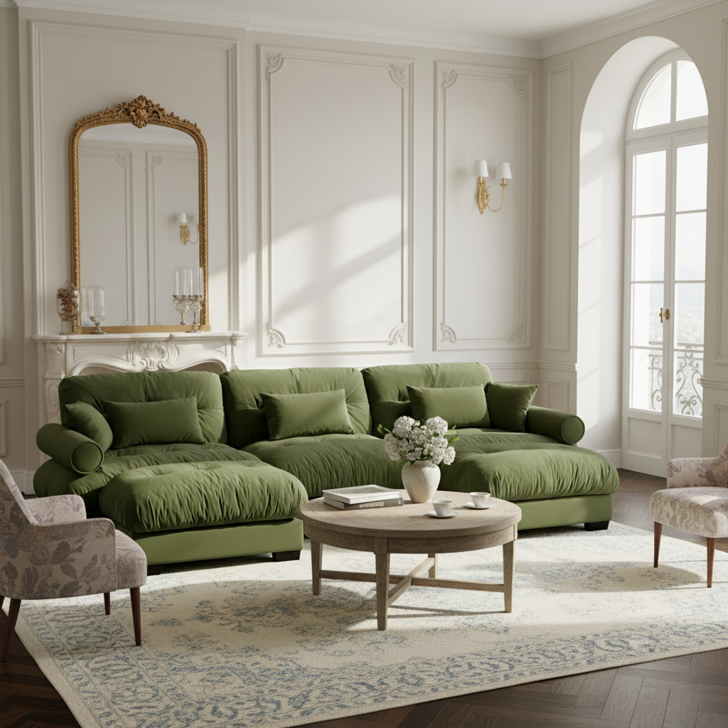 Napa 130" Modular Velvet Upholstered U-Shaped Sectional Sofa with Bolstered Armrests