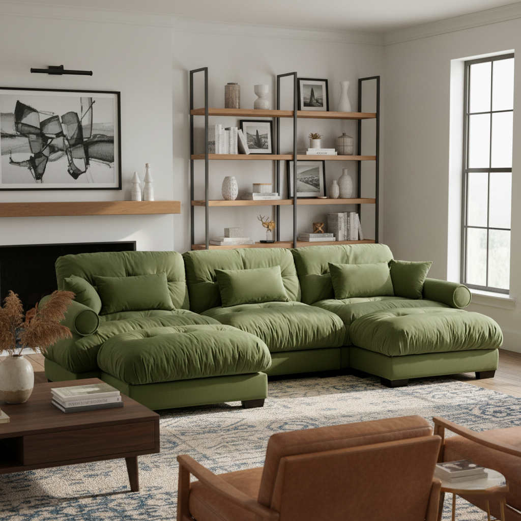 Napa 130" Modular Velvet Upholstered U-Shaped Sectional Sofa with Bolstered Armrests