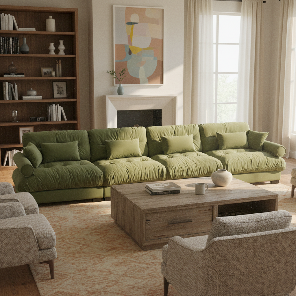 Napa 166” Modular Velvet Upholstered 4-Seater Sofa with Bolstered Armrests