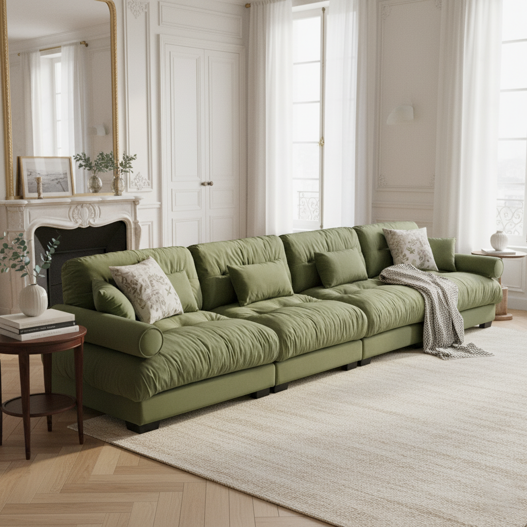Napa 166” Modular Velvet Upholstered 4-Seater Sofa with Bolstered Armrests