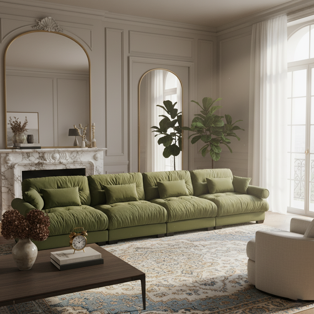 Napa 166” Modular Velvet Upholstered 4-Seater Sofa with Bolstered Armrests
