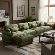 Napa 166" Modular Velvet Upholstered L-Shaped Sectional Sofa with ottoman and Bolstered Armrests