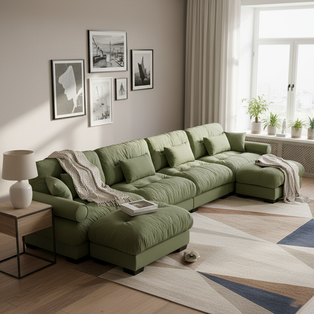 Napa 166" U-Shaped Modular Velvet Upholstered Sectional Sofa with 2 Movable Ottomans