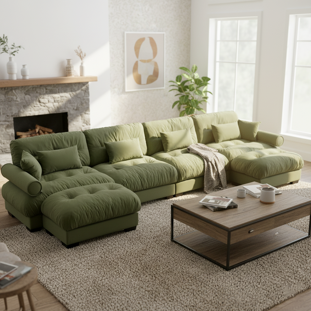 Napa 166" U-Shaped Modular Velvet Upholstered Sectional Sofa with 2 Movable Ottomans