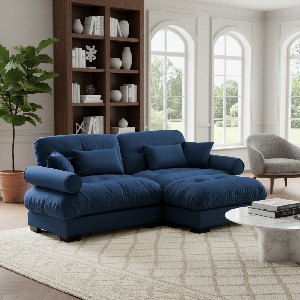 Napa 94” Modular Velvet Upholstered 2-Seater Sofa with Ottoman