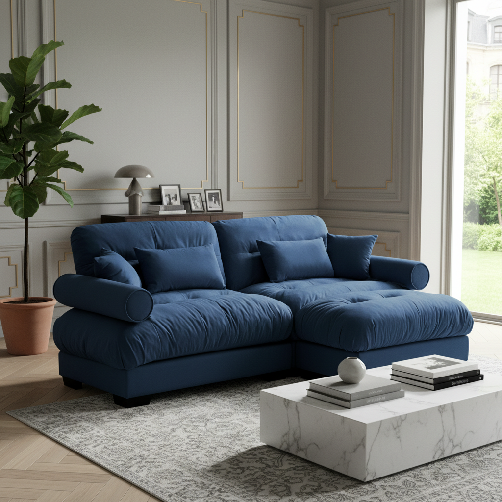 Napa 94” Modular Velvet Upholstered 2-Seater Sofa with Ottoman