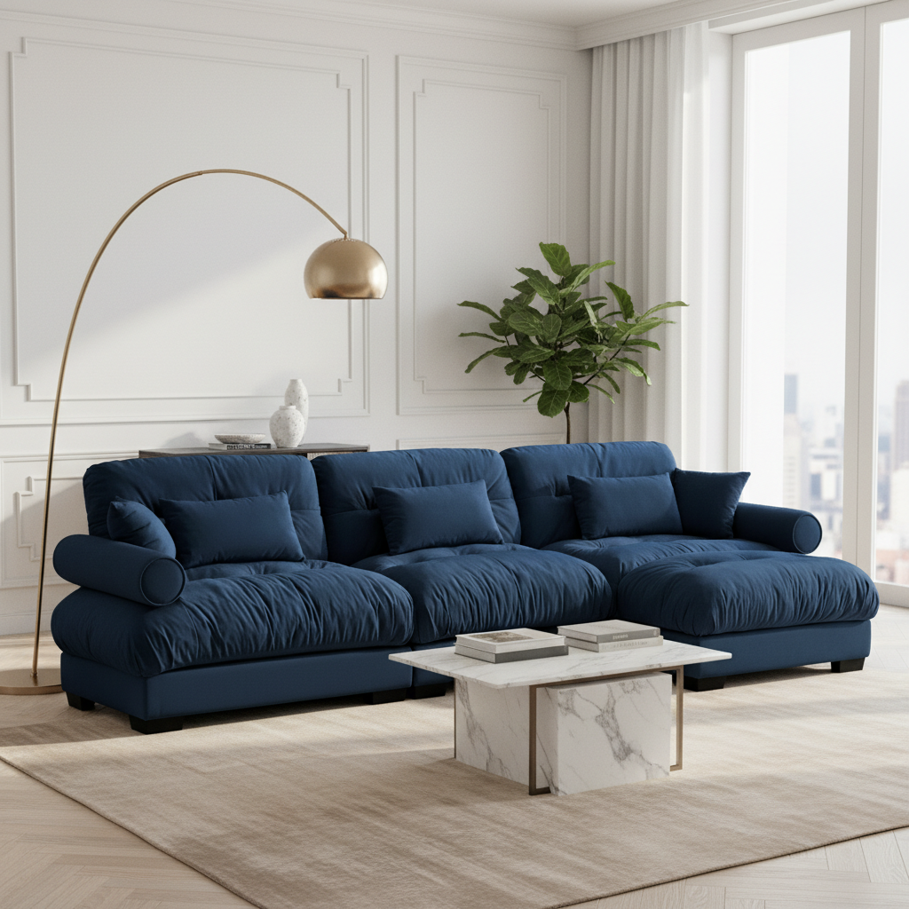 Napa 130” Modular Velvet Upholstered L-Shaped Sectional Sofa with Bolstered Armrests
