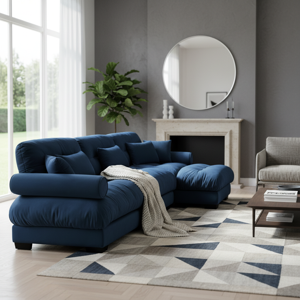 Napa 130” Modular Velvet Upholstered L-Shaped Sectional Sofa with Bolstered Armrests