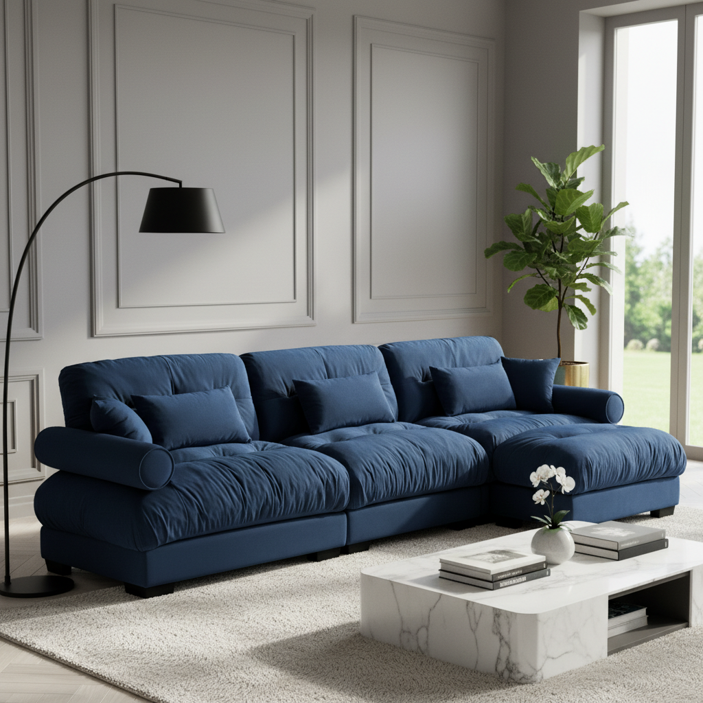 Napa 130” Modular Velvet Upholstered L-Shaped Sectional Sofa with Bolstered Armrests