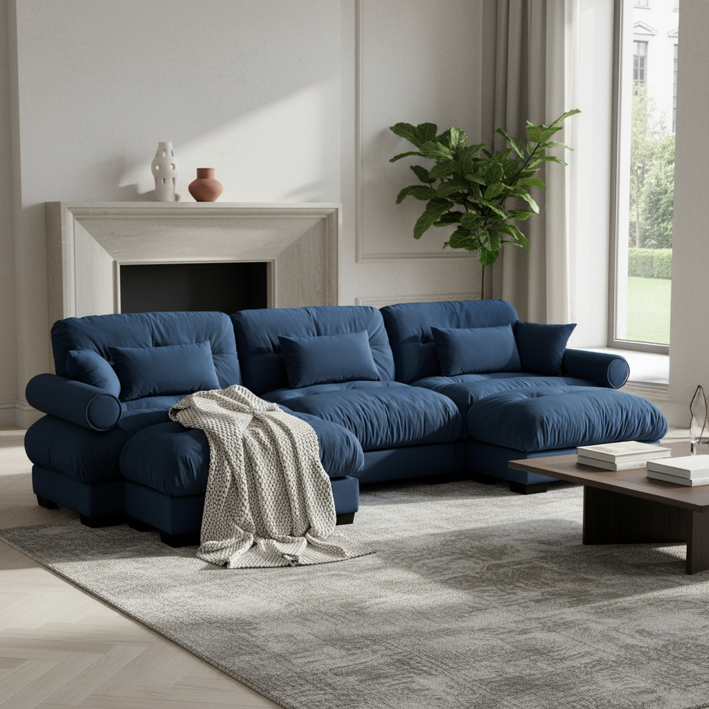 Napa 130" Modular Velvet Upholstered U-Shaped Sectional Sofa with Bolstered Armrests