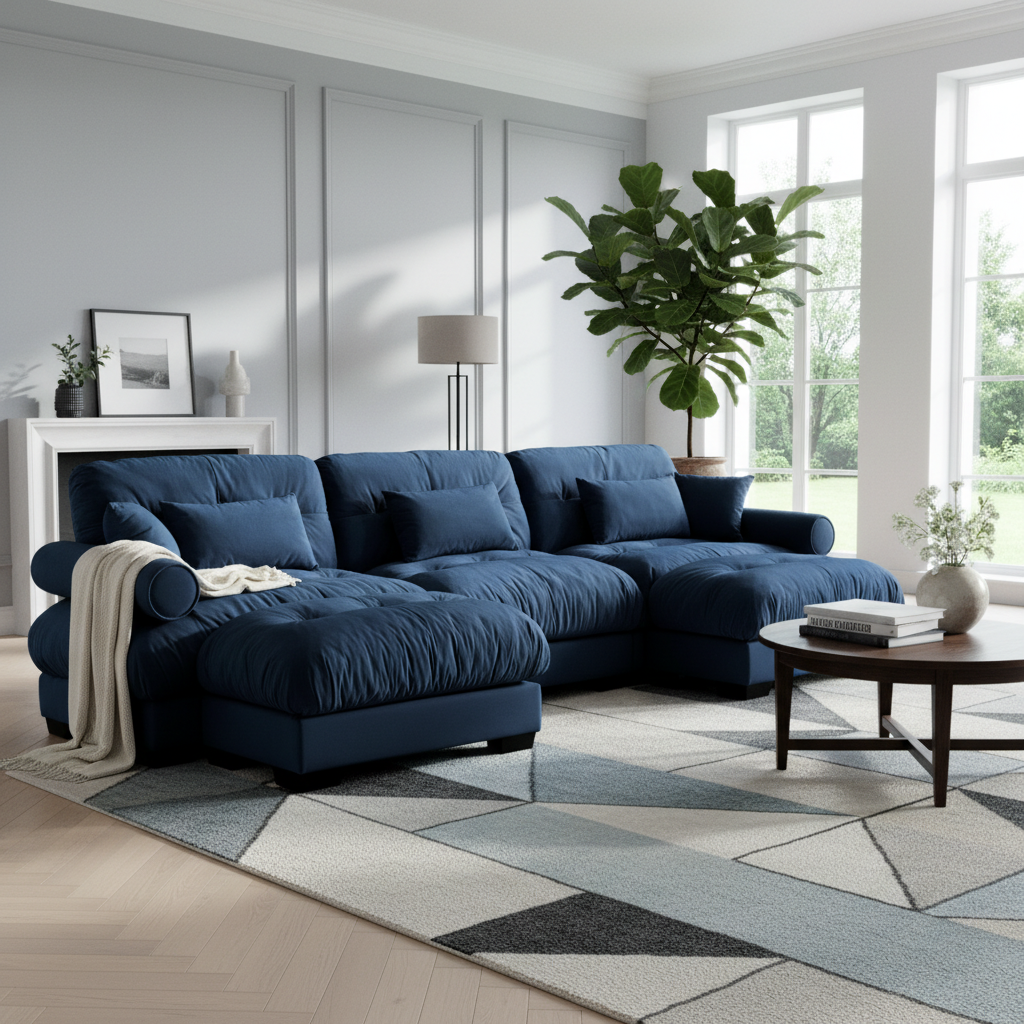 Napa 130" Modular Velvet Upholstered U-Shaped Sectional Sofa with Bolstered Armrests