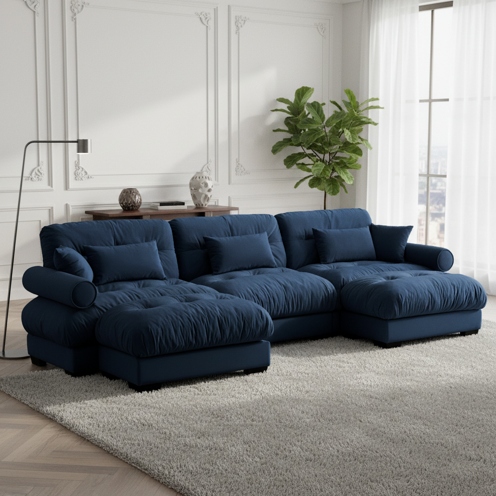 Napa 130" Modular Velvet Upholstered U-Shaped Sectional Sofa with Bolstered Armrests