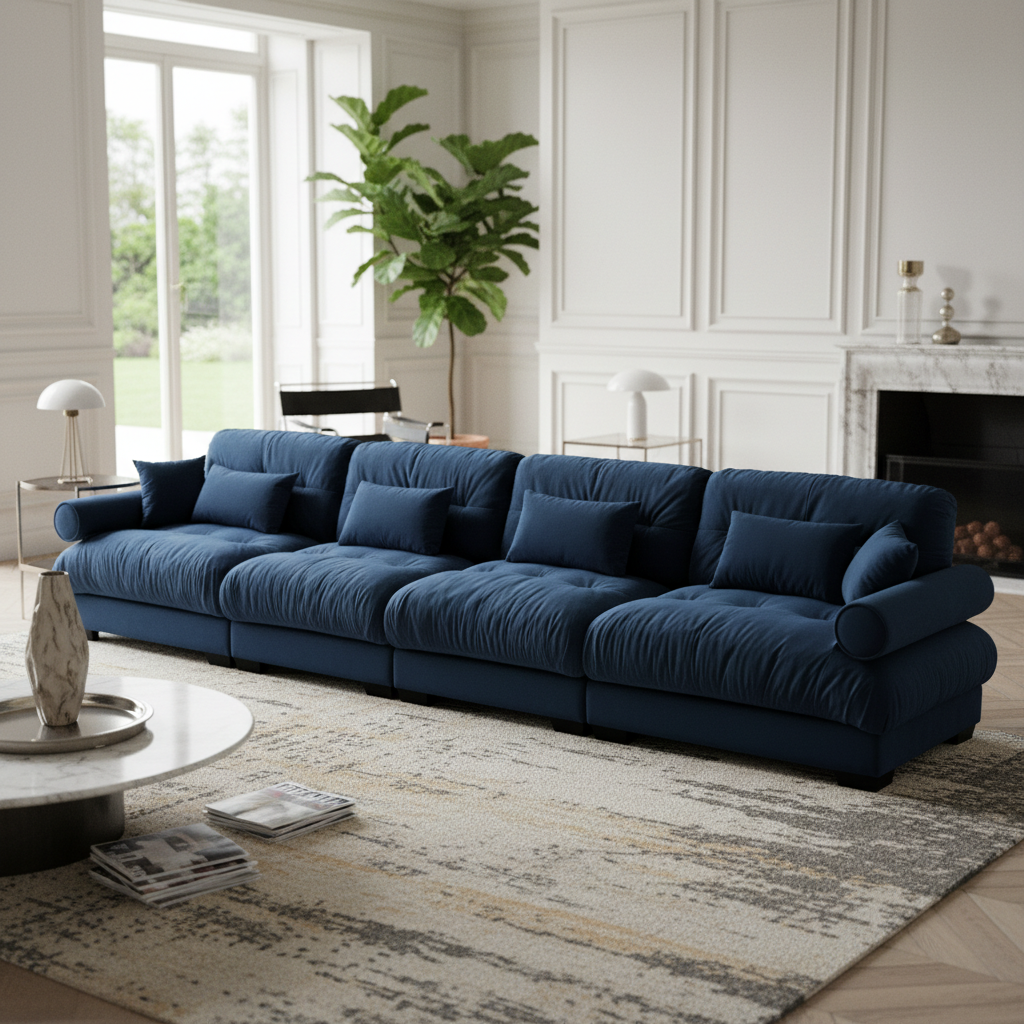 Napa 166” Modular Velvet Upholstered 4-Seater Sofa with Bolstered Armrests