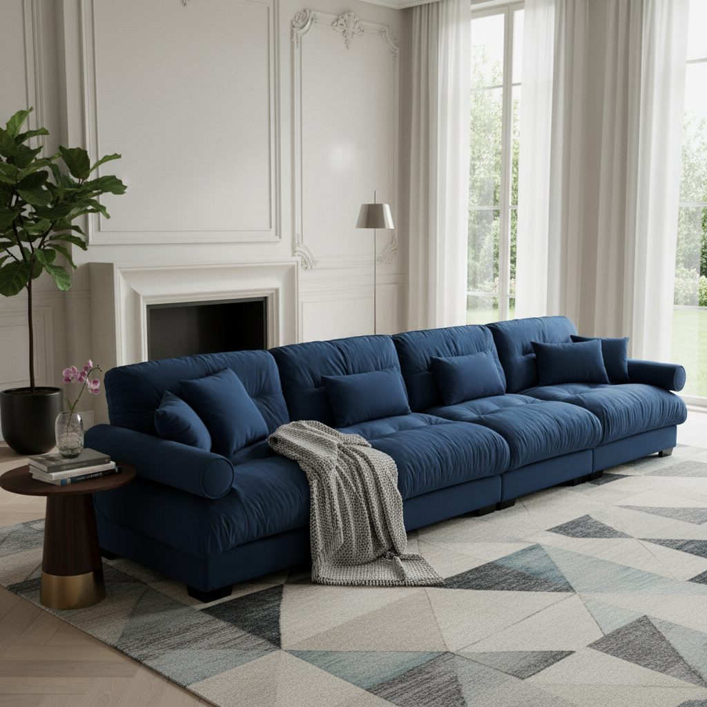 Napa 166” Modular Velvet Upholstered 4-Seater Sofa with Bolstered Armrests