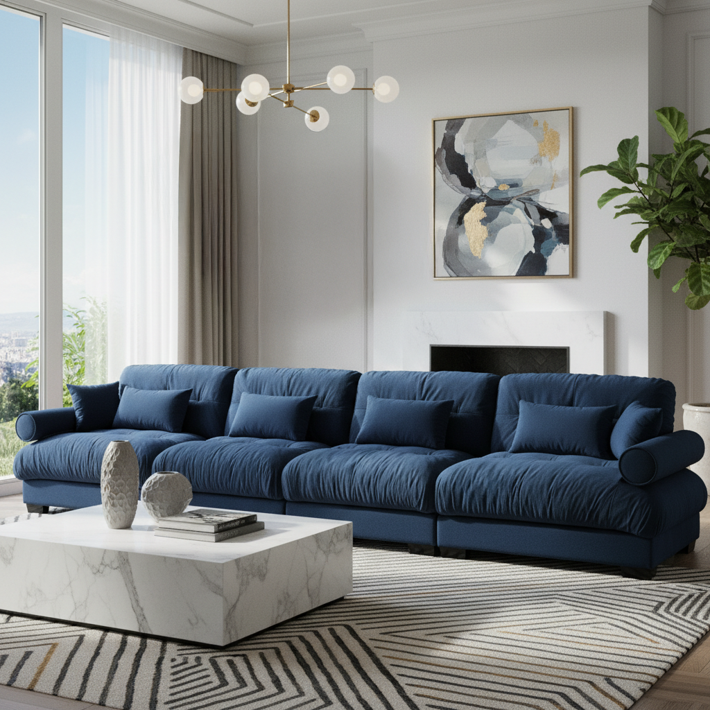 Napa 166” Modular Velvet Upholstered 4-Seater Sofa with Bolstered Armrests