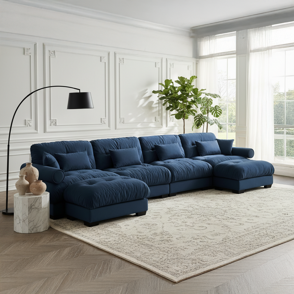 Napa 166" U-Shaped Modular Velvet Upholstered Sectional Sofa with 2 Movable Ottomans