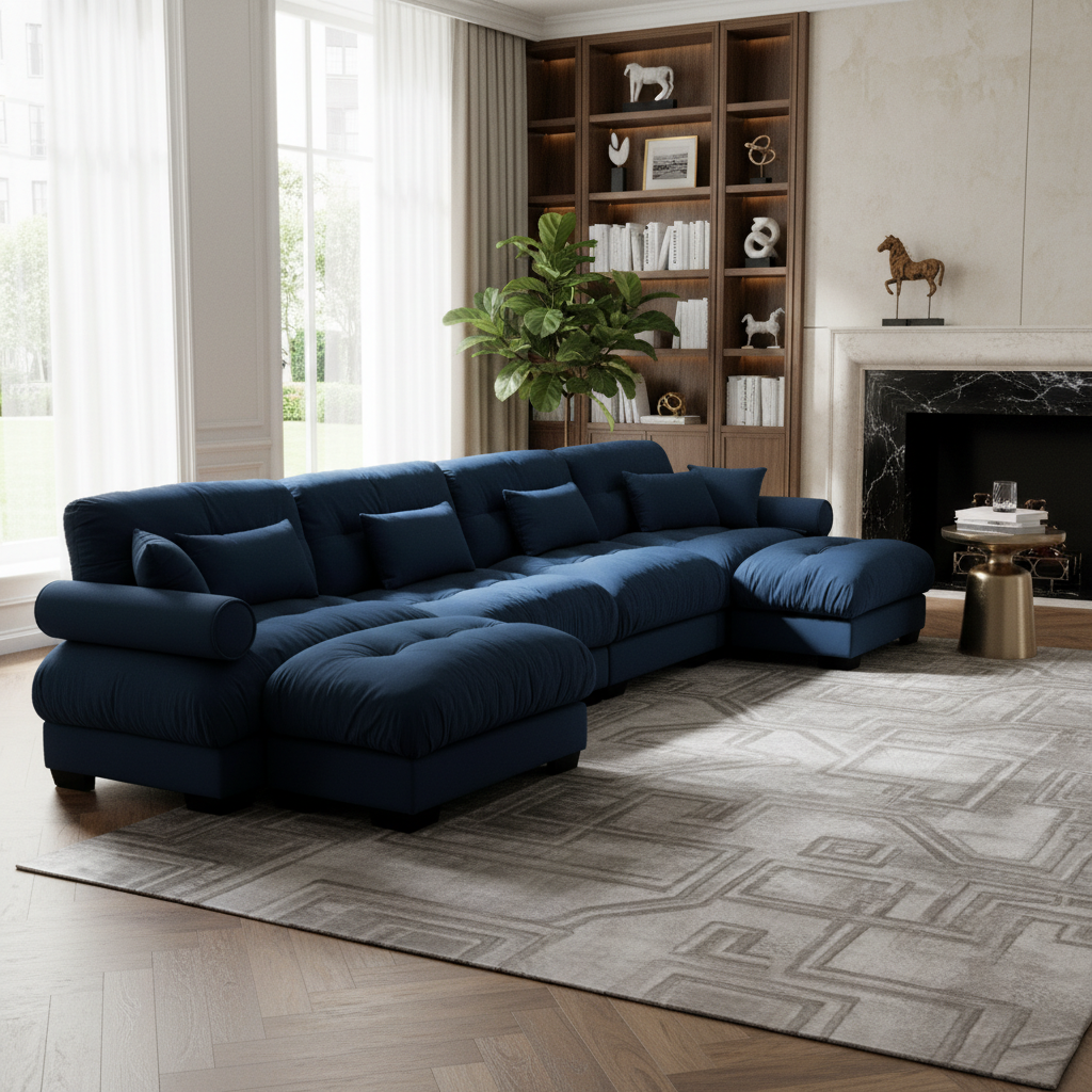 Napa 166" U-Shaped Modular Velvet Upholstered Sectional Sofa with 2 Movable Ottomans