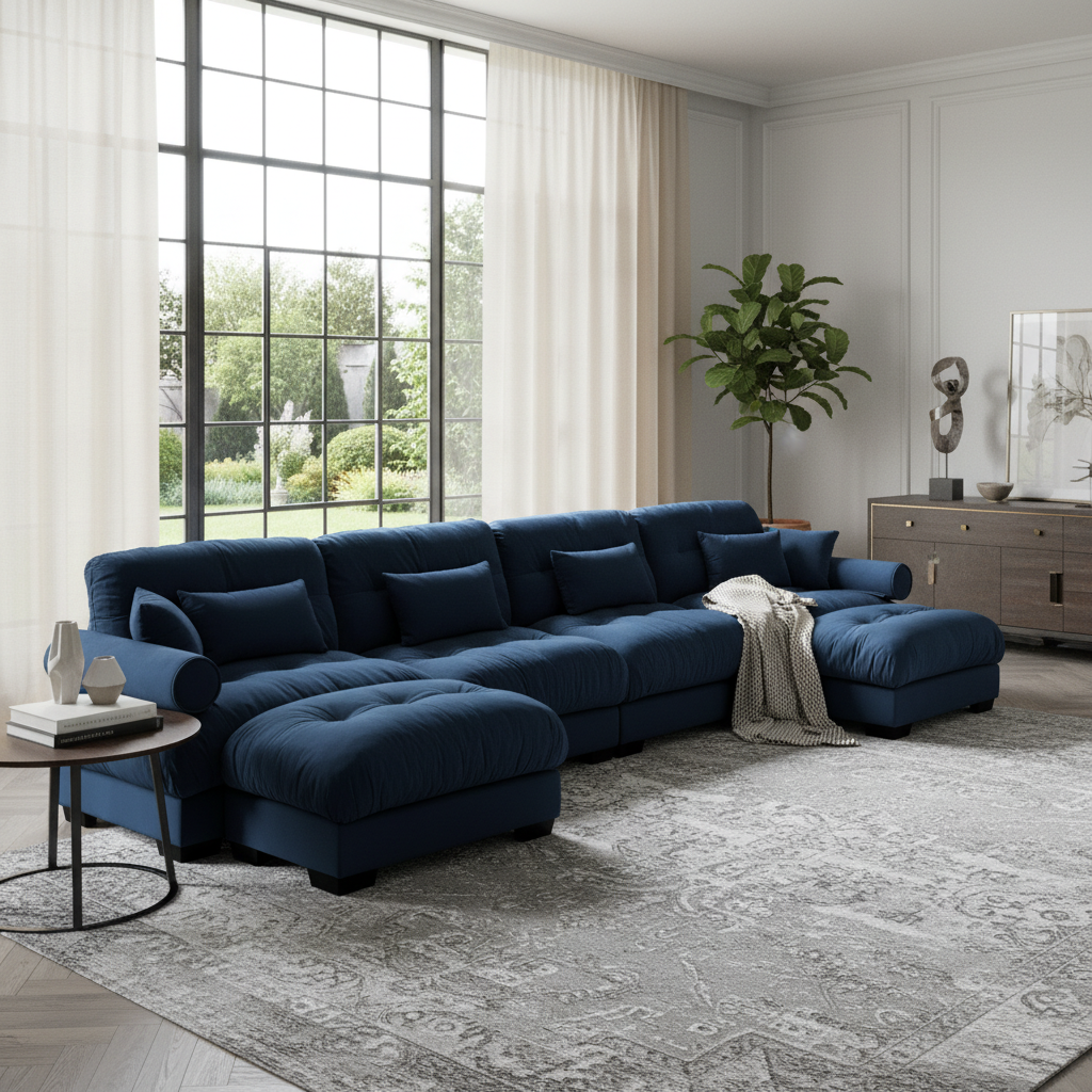 Napa 166" U-Shaped Modular Velvet Upholstered Sectional Sofa with 2 Movable Ottomans