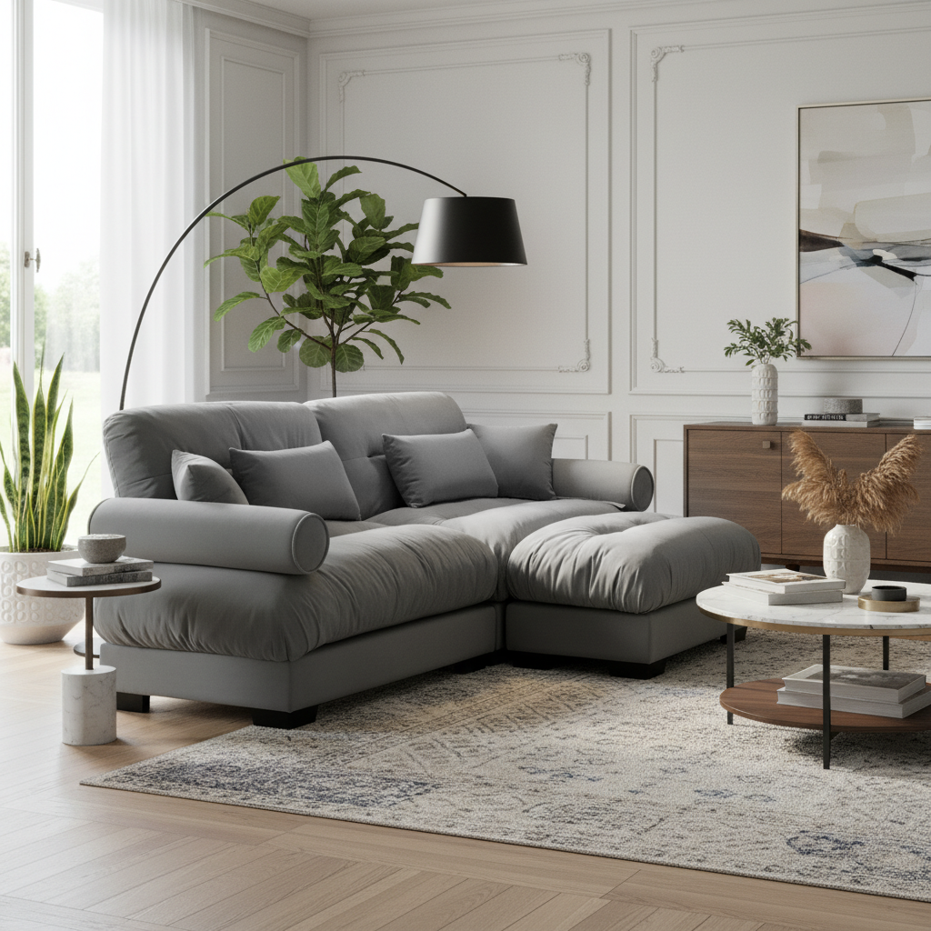 Napa 94” Modular Velvet Upholstered 2-Seater Sofa with Ottoman