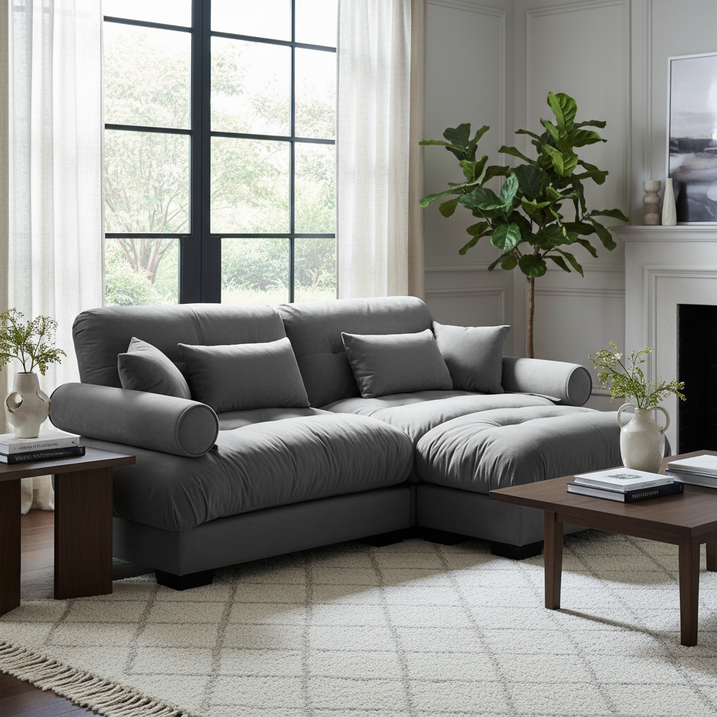 Napa 94” Modular Velvet Upholstered 2-Seater Sofa with Ottoman