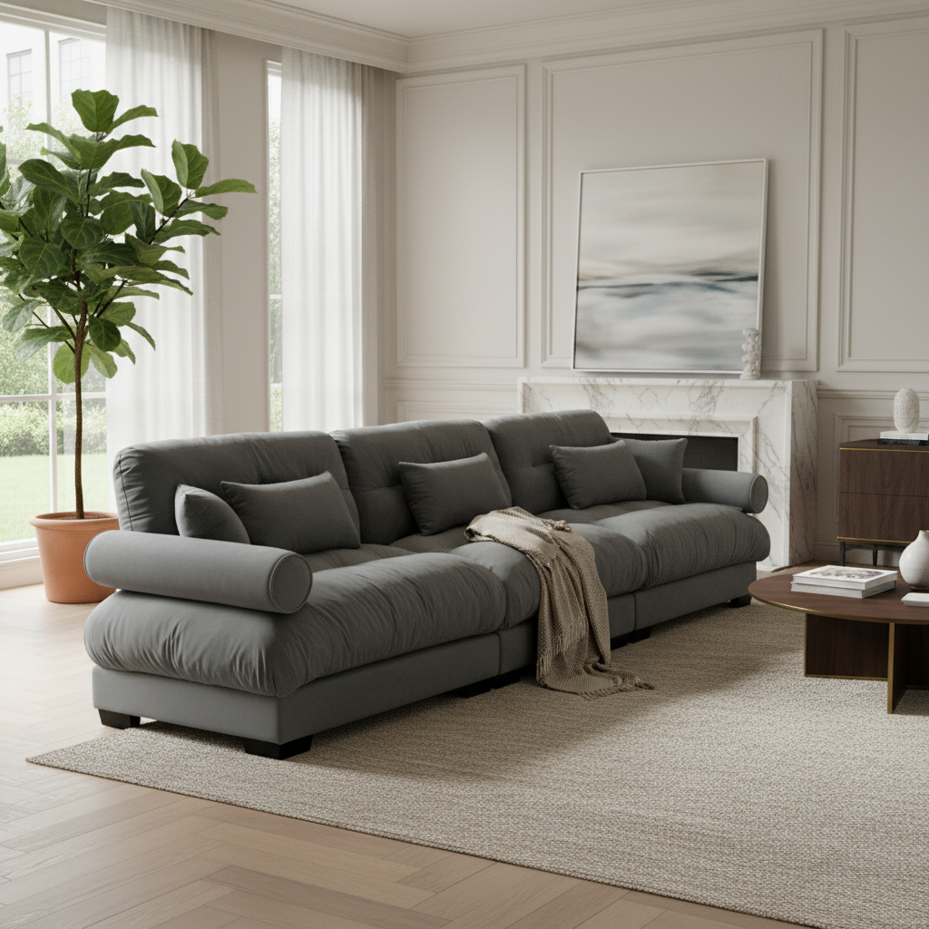Napa 130" Modular Velvet Upholstered Oversized 3-Seater Sofa Couch