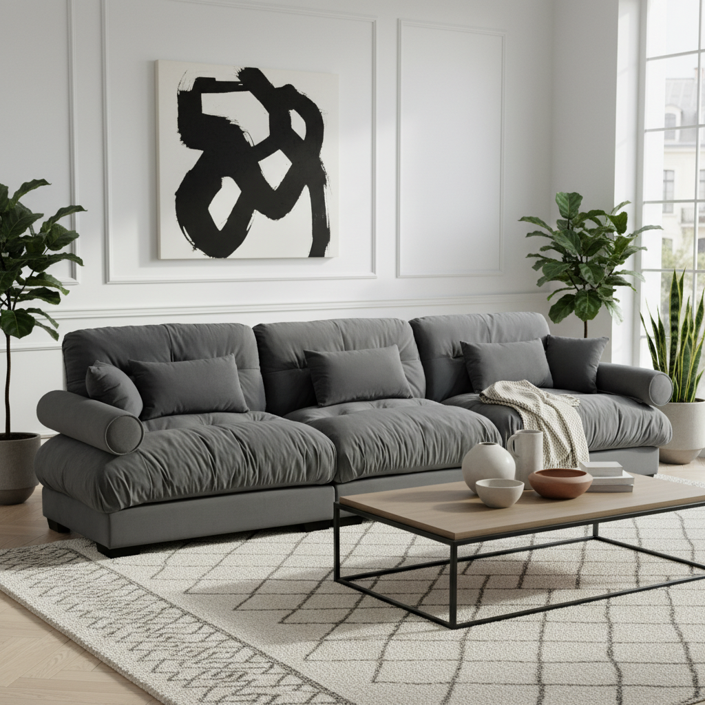 Napa 130" Modular Velvet Upholstered Oversized 3-Seater Sofa Couch
