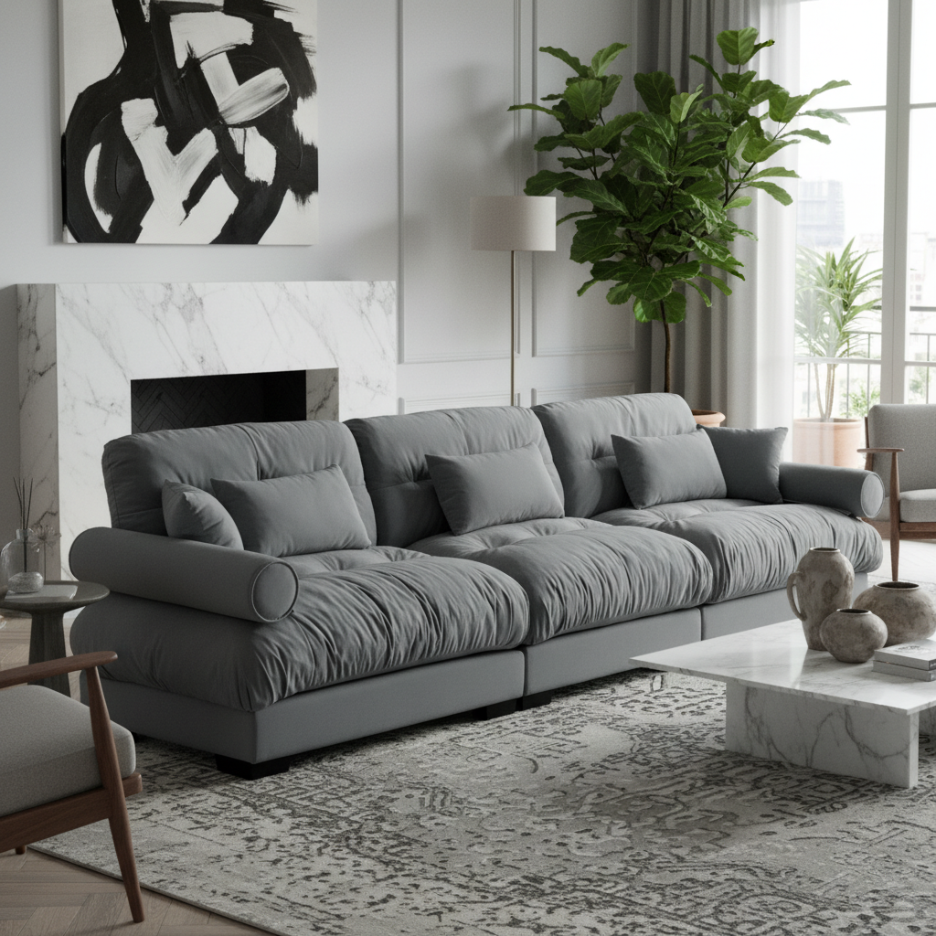Napa 130" Modular Velvet Upholstered Oversized 3-Seater Sofa Couch